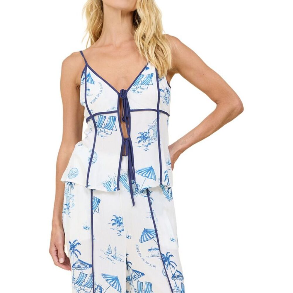 Surf Gypsy Womens Printed Tie Front Tank, Blue